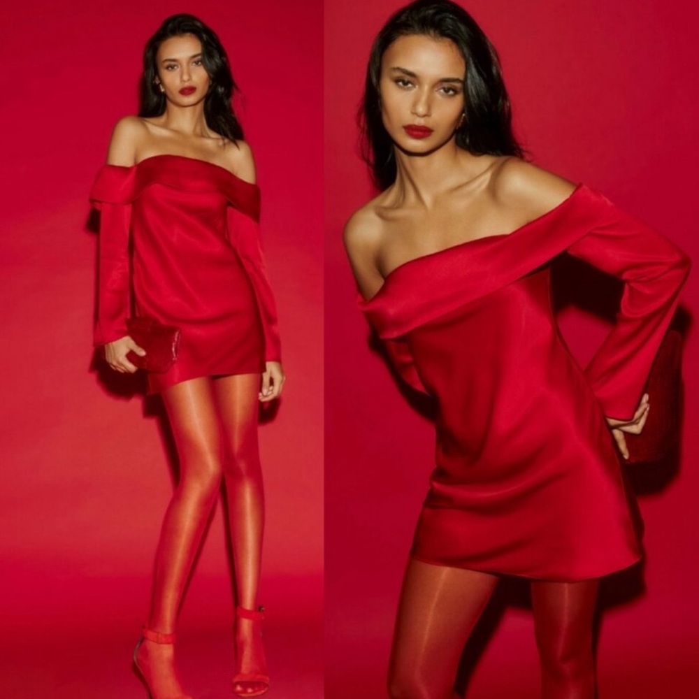 Reformation Red Off-Shoulder Mini Dress